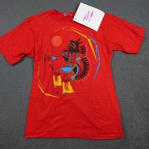 Vintage Tiger Shirt Mens Small Red Native American Tribal Dancer Graphic 90s